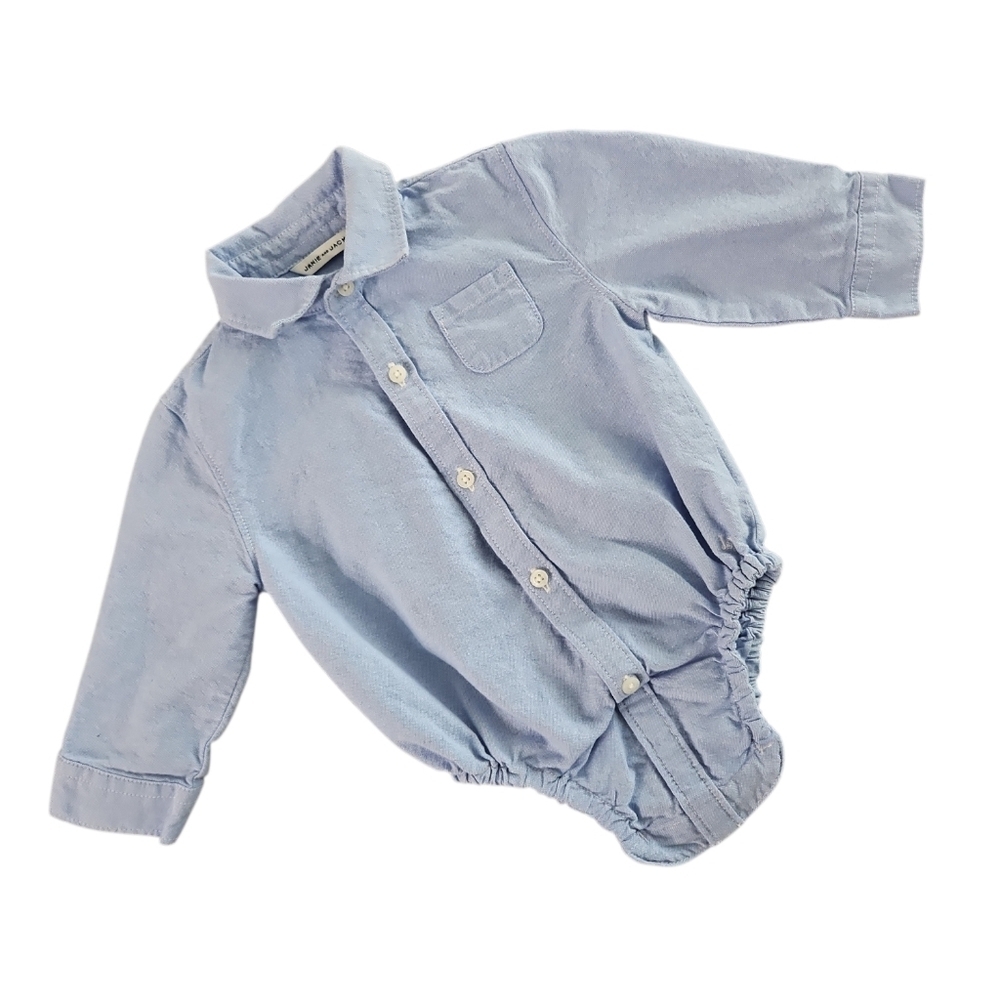 Janie and Jack Sky Blue Baby Oxford Bodysuit Size 6-12 Months